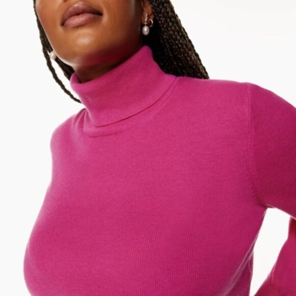 NEW WILFRED Rebecca Sweater Wool Vital Pink Turtleneck Crop Top Small S Aritzia - Picture 3 of 10